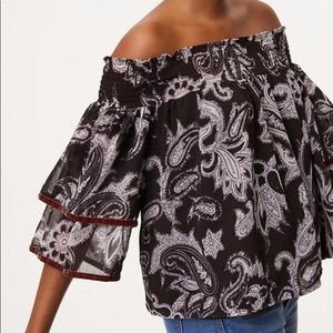 SOLD*** Velvet Trim Off the Shoulder Top